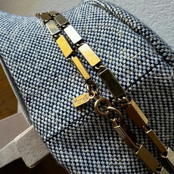 Monet Signed Vintage Gold Plated Paperclip Link Necklace 26” - Picture 6 of 6